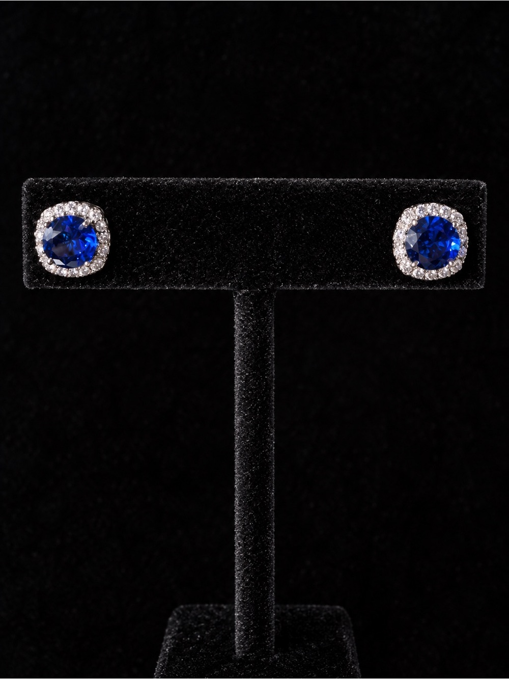 Sterling Silver Sapphire Blue Halo Stud Earrings